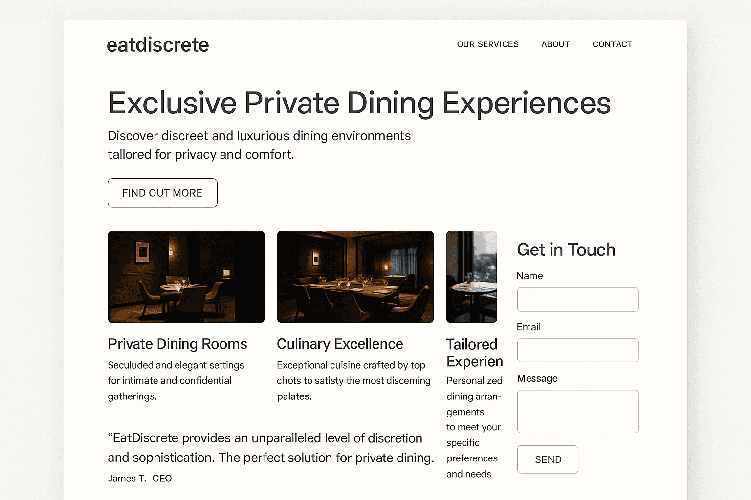 eatdiscrete.com website mockup